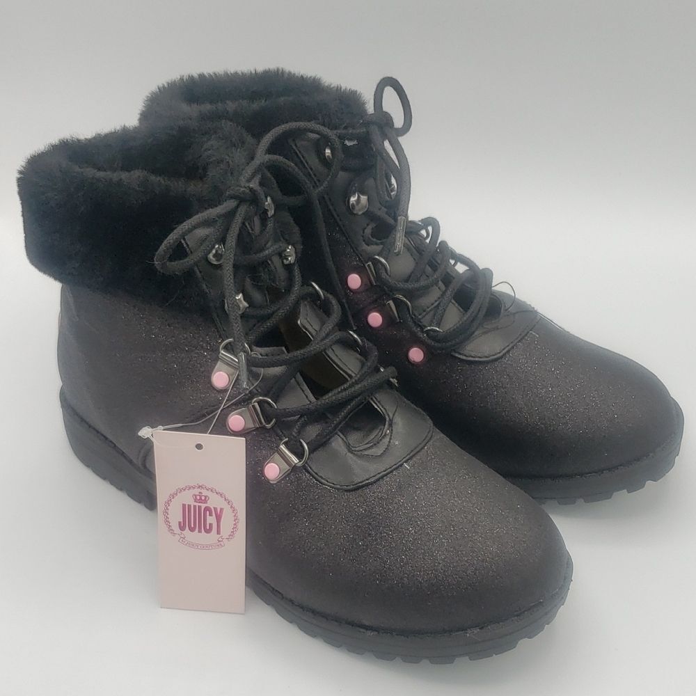 Juicy Couture Castro Valley Black Glitter Combat Boots